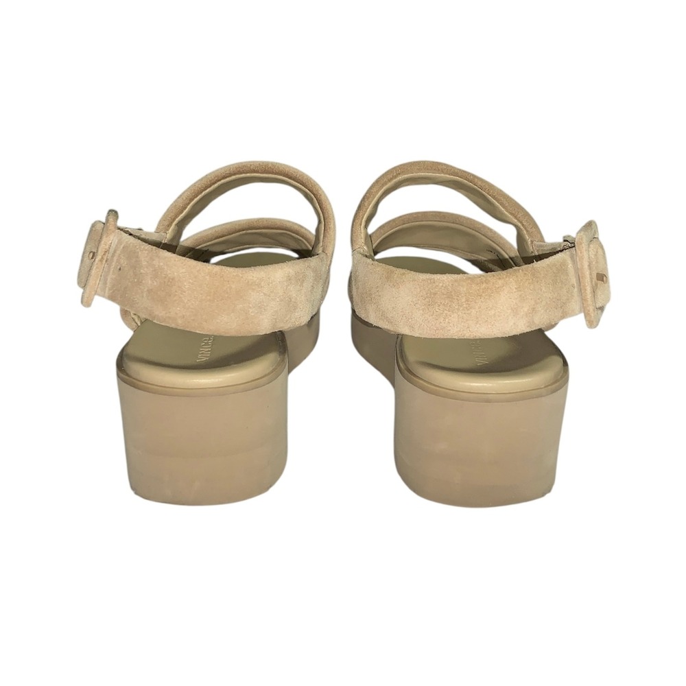 Vince Skylar Platform Sandals Womens 7.5 Beige Suede Wedge Slingback Buckle - Picture 6 of 10